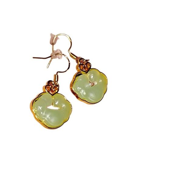 Faux Jade Gold Cloud Earrings - Picture 3 of 5
